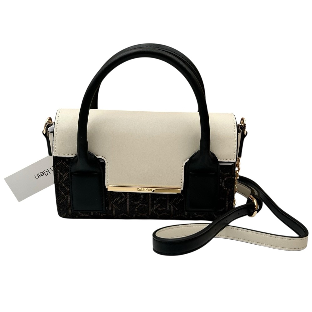 Calvin Klein‎ Sky Signature Chic Crossbody Brown Beige Color-blocked Chain Strap